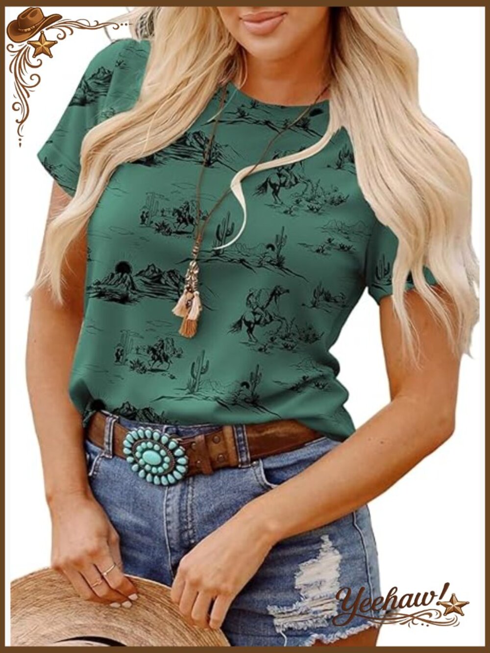 Western Graphic Short Sleeve Crew Neck Tee, Regular Fit, Polyester Blend